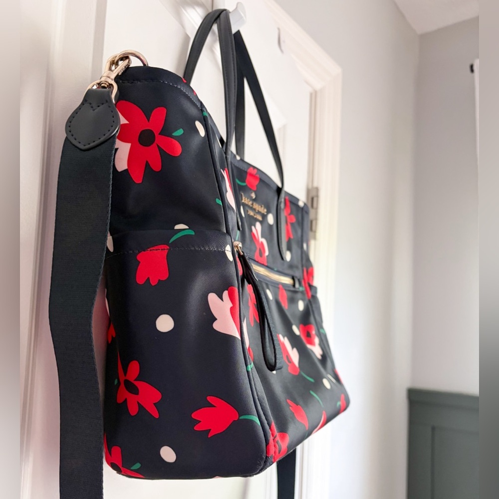 kate spade Chelsea Whimsy Navy Floral Tote with Red & Pink Flowers - Picture 3 of 8
